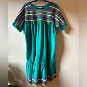 Vintage Appel Cotton Rainbow Stripe Tiered Midi Dress XXL Made in USA